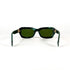 vue de dessus d’une paire de lunettes Lanvin en acétate vert marbré avec détail de maille dorée sur la branche, fond blanc